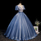Blue satin long ball gown dress blue evening gown  10092