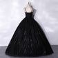 Black tulle long prom dress black evening gown  10066