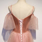 Pink velvet tulle long prom dress, pink evening dress  10079