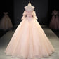 Pink tulle sequins long ball gown dress evening gown  10093