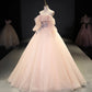 Pink tulle sequins long ball gown dress evening gown  10093