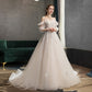 White tulle lace long prom gown A line evening gown  10117