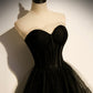 Black tulle long A line prom dress black evening dress  8830