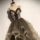 Gray tulle long A line prom dress evening dress  8824