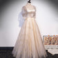 Champagne tulle sequins long prom dress evening gown  10004