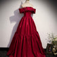 Red satin off shoulder elegant simple long ball gown A-line evening dress 10019