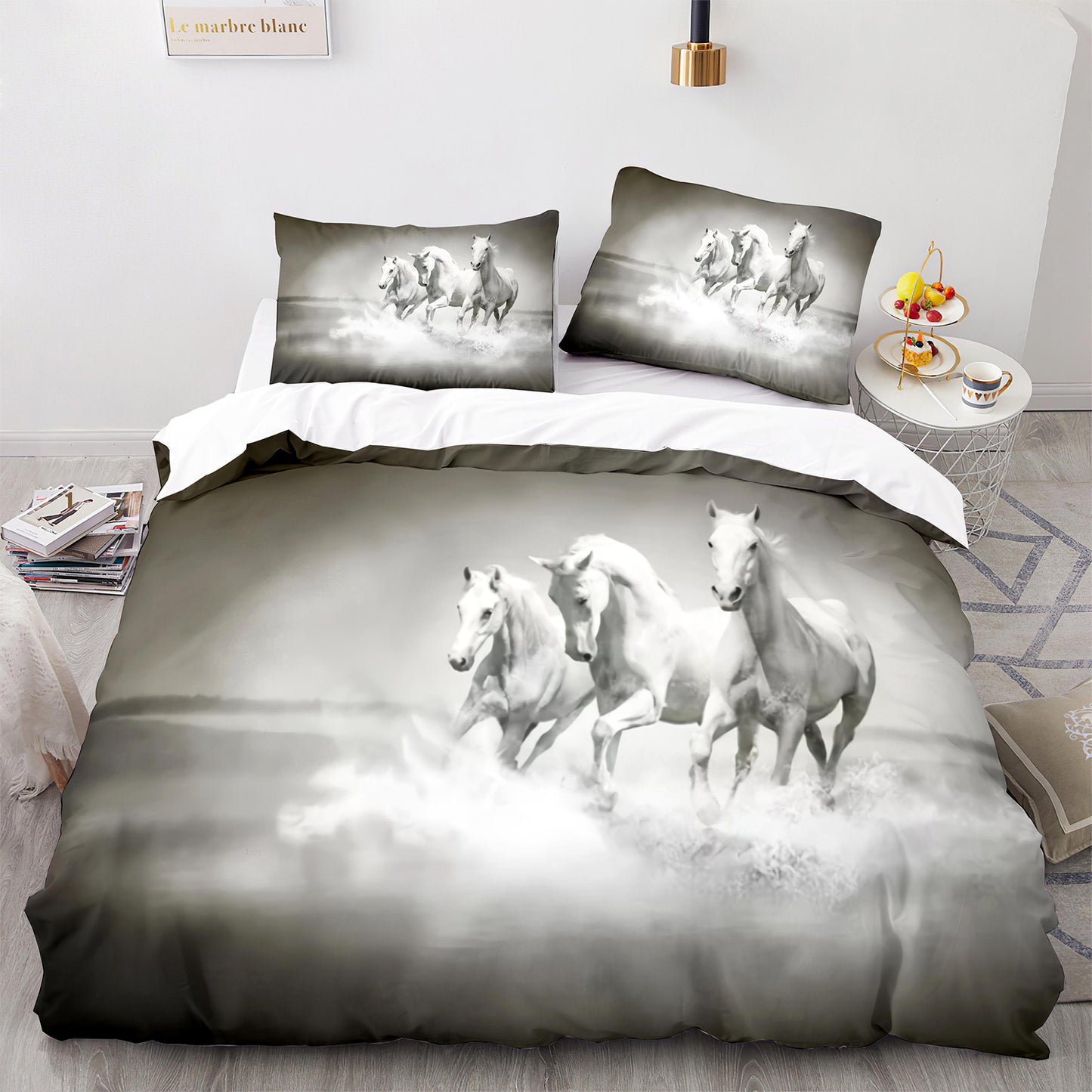 Parure de lit avec housse de couette et taies d'oreiller pour adolescents et adultes, taille King size, M1108