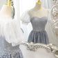 Gray tulle beads long prom dress A line evening dress  10483