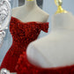 Red tulle sequins long prom dress red evening dress  8987