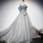 Gray tulle sequins long ball gown dress formal dress  8448