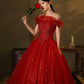 Red tulle sequins long ball gown dress A line evening dress  10324