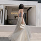 Gray tulle beads long prom dress A line evening dress  10514