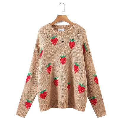 Pull jacquard en mohair fraise, col rond ample, 7743