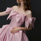 Unique Design Pink Bow Satin Long Prom Dress Princess Dress  10585