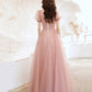 Pink tulle long prom dress pink evening gown  10258