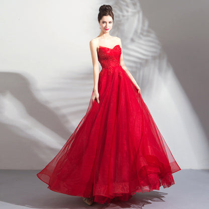 Red tulle long prom dress red evening dress  8297