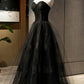 Black tulle long A line prom dress black evening dress  8684