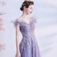 Purple tulle sequins long prom dress A line evening dress  10463