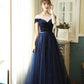 Blue velvet tulle long prom dress evening dress  10384