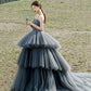 Gray tulle lace long ball gown dress formal dress  10306
