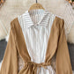 Simple A Line Striped Shirt Dress  10771