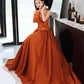 Orange satin long prom dress with bow A line formal dress  10568