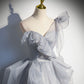Gray tulle long ball gown dress A line evening gown  10273
