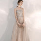 Champagne tulle sequins long prom dress evening dress  10375