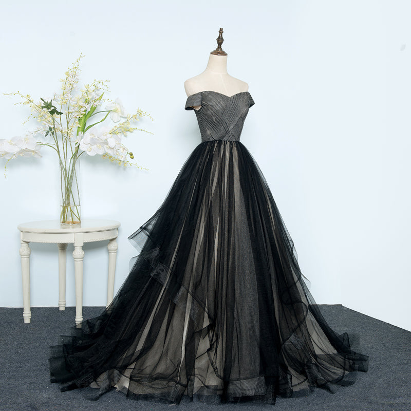 Robe de soirée longue en tulle noir 8283