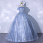 Blue tulle sequins long ball gown dress formal gown  10187