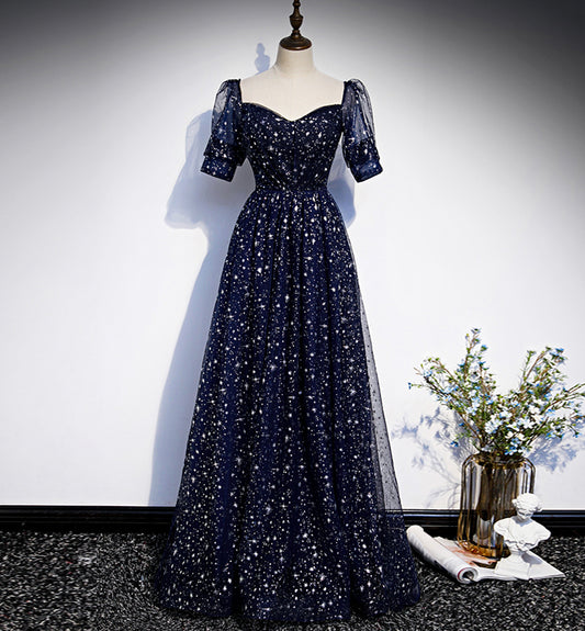 Robe de bal longue en tulle bleu robe de soirée bleue 8425