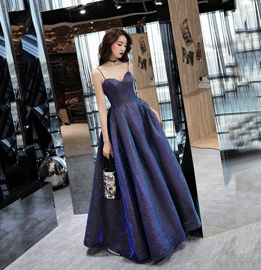 Simple satin long prom dress A line evening gown  10110