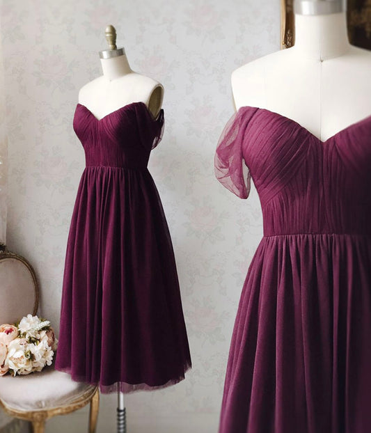 Purple tulle short prom dress party dress  8422