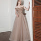Shiny tulle sequins long prom dress A line evening dress  10576