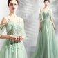Green tulle lace long prom dress A line evening dress  10575
