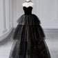 Black velvet tulle long ball gown dress black formal dress  10432