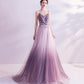 Purple tulle sequins long prom dress purple evening dress  10479
