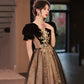 Black tulle sequins long prom dress A line evening dress  10441