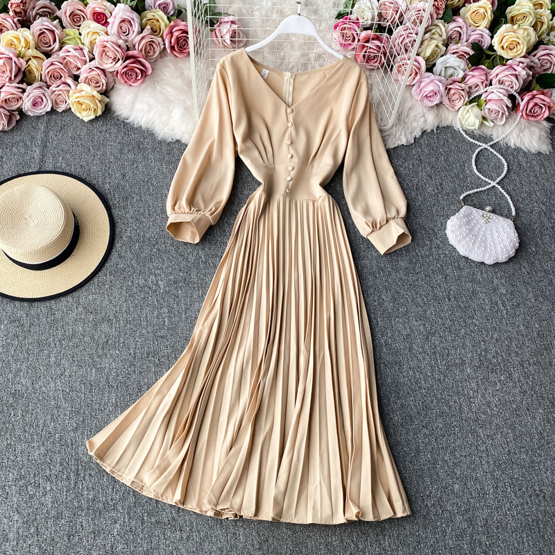 Simple V Neck Long Sleeve Dress Fashion Dress  10805