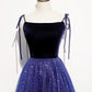 Blaues Tüll Pailletten langes Ballkleid Abendkleid 8463
