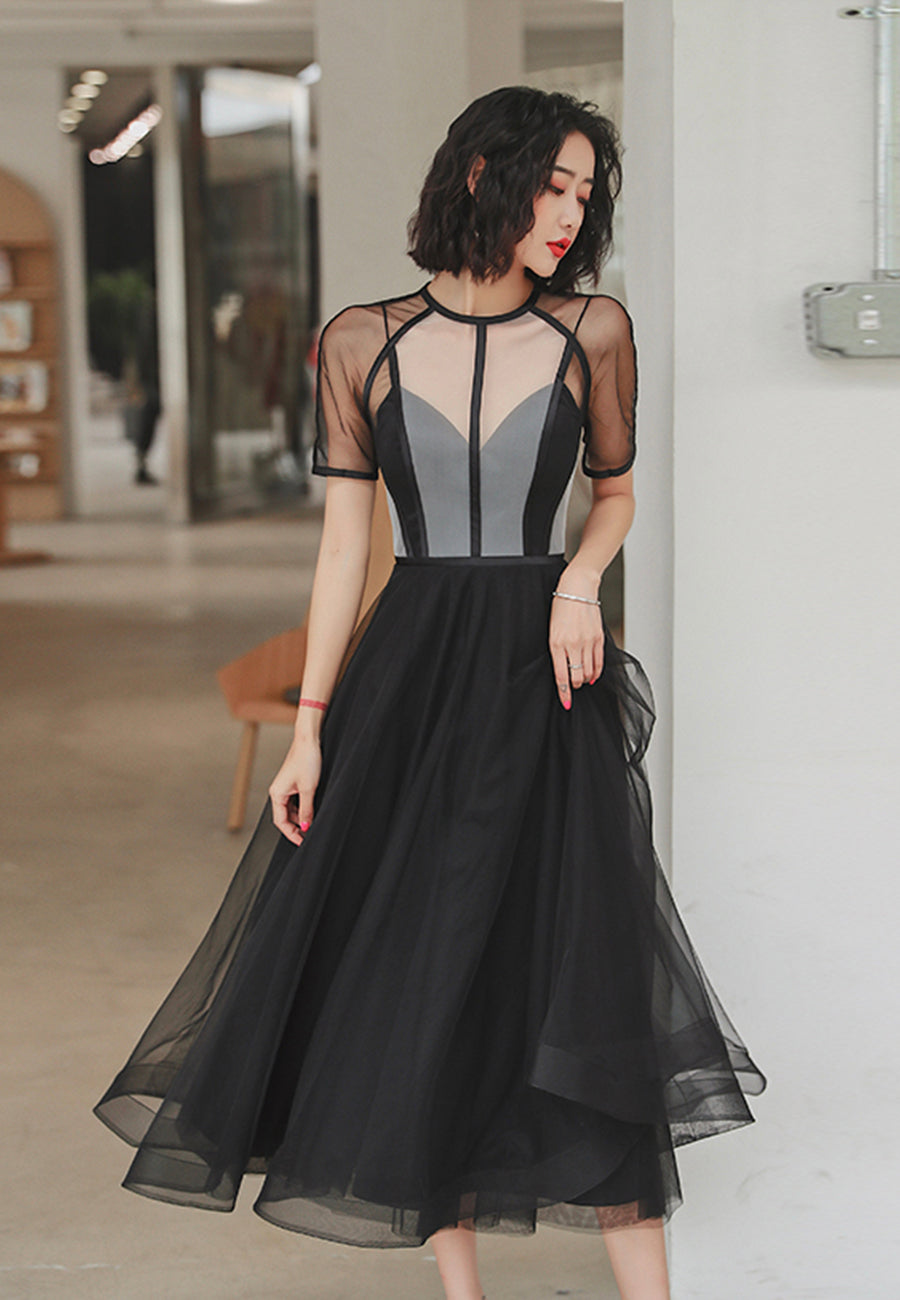 Black tulle short prom dress party dress  8309