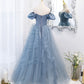 Blue tulle long prom dress blue evening dress  10151