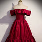 Red satin off shoulder elegant simple long ball gown A-line evening dress 10019