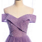 Purple tulle beads long A line prom dress evening dress  8790