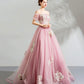 Pink tulle lace long prom dress evening dress  10623