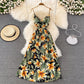 Cute V Neck Floral Dress With Bow Fashion Dress  10790
