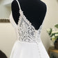 White chiffon lace long prom dress A line evening dress  8454