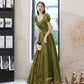 Green satin long prom dress A line evening dress  10431