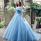 Blue tulle long A line prom dress evening gown  10185