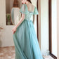 Green satin tulle long prom dress green evening dress  10618